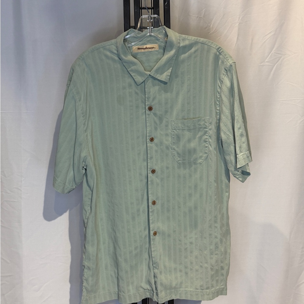 Tommy Bahama Light Green Striped Button‎ Down Shirt